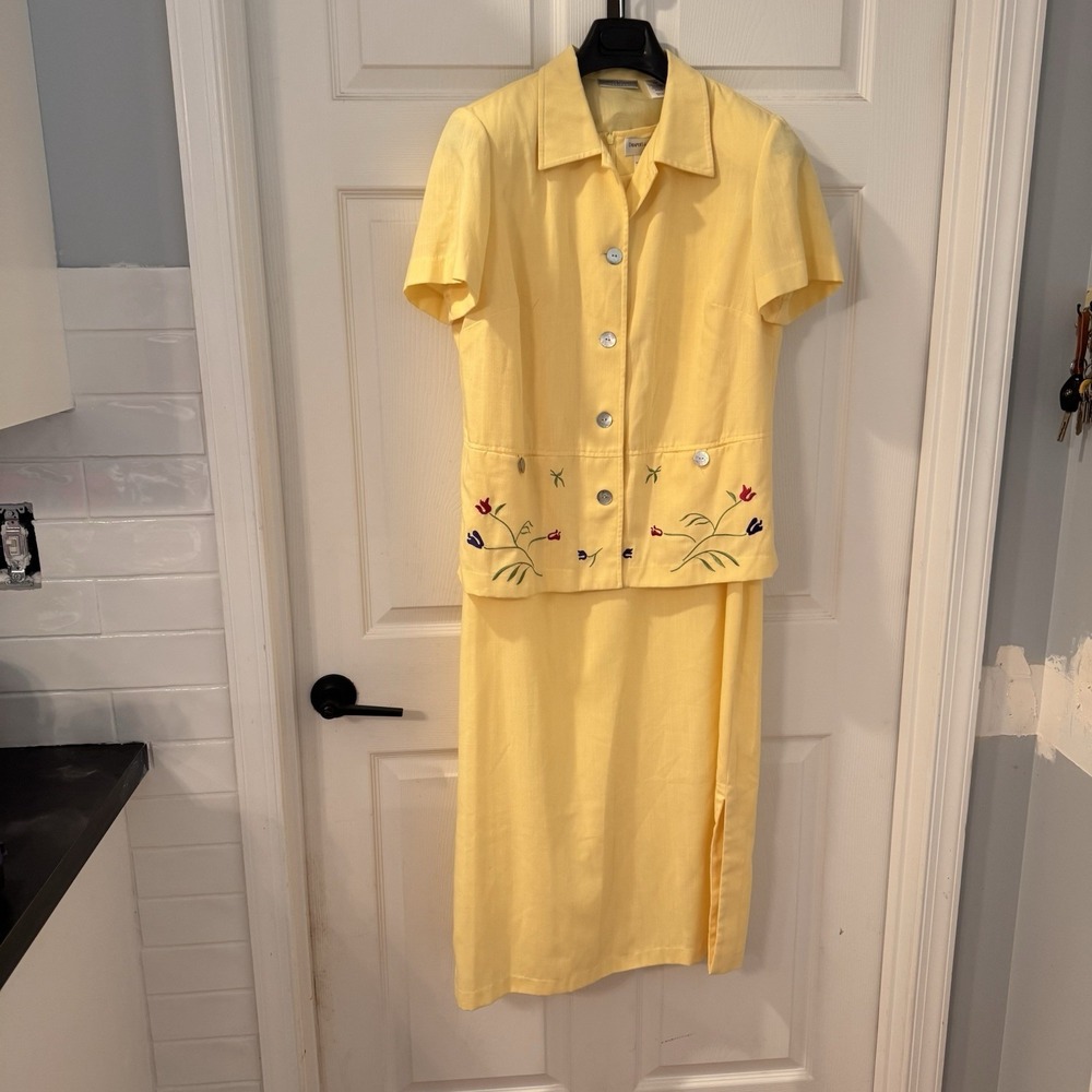 Draper's & Damon's Yellow Maxi Shift Dress & Short Sleeve Jacket  Size 14 Petite
